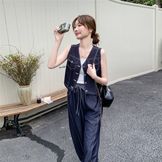甜酷风牛仔马甲休闲裤套装女夏2025新款ootd穿搭减龄高级感两件套，女装套装/套裙，2C051