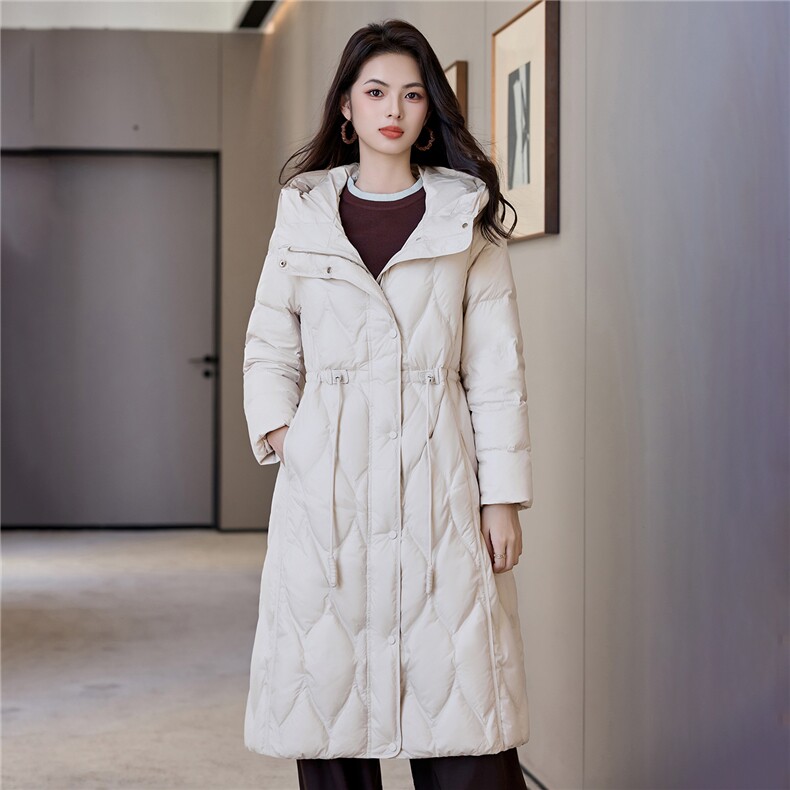 抽绳收腰羽绒服女韩版宽松休闲冬季外套显瘦简约菱格连帽棉服，女装羽绒服，阿舍尔精品