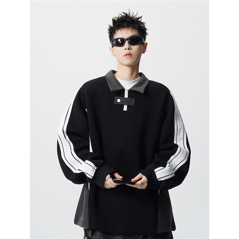 可二开半拉链拼接设计卫衣M-5XL大码POLO衫翻领T恤WY78116P65控98,男装T恤,星座227-7