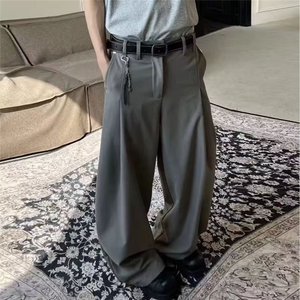 美式双褶皱弯刀西裤X春季新款潮牌宽松直筒阔腿休闲长裤XB066图片