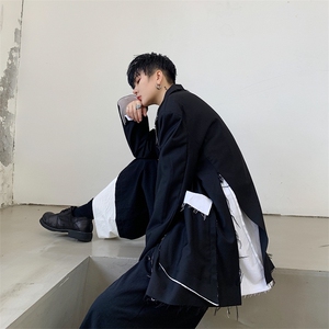 秋季暗黑风毛边黑白撞色西服时髦宽松外套A261-3013图片