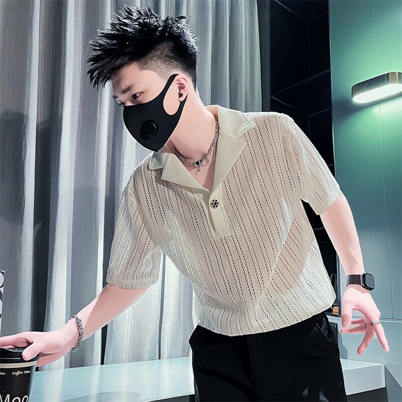 301A-1PL98P48社会小伙店主风男士镂空V领POLO衫夏季，男装Polo衫，星座301A-1