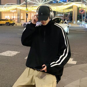 G008P45加绒50美式半高领外套oversize立领半拉链卫衣加绒加厚图片