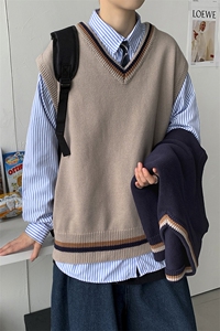 秋冬港风加厚针织衫V领毛衣马甲背心JKDK学院风制服男女 W09/P55图片