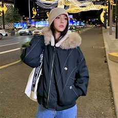 现货重磅boxy短款棉衣座山雕大毛毛领男女棉服水洗工装厚外套，男装棉衣，电商A443