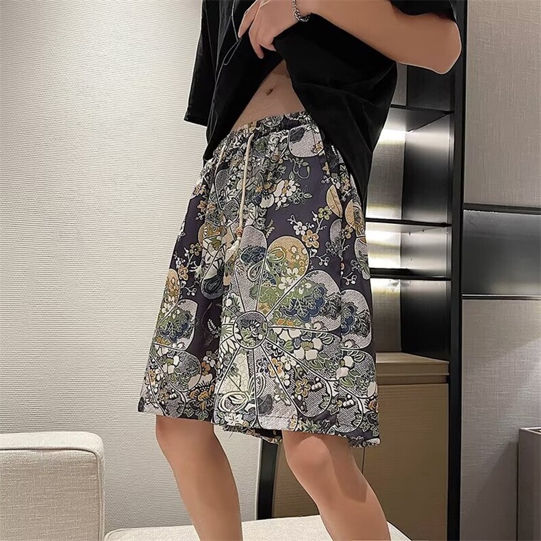 系带松紧腰复古民族风四分宽松透气沙滩短裤青少年DK116，男装牛仔裤，星座1116A-1（原606A）