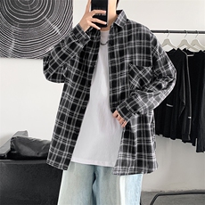格子长袖衬衫男设计感小众复古港味宽松衬衣百搭外套C01，男装衬衫，星座1116A-1（原606A）