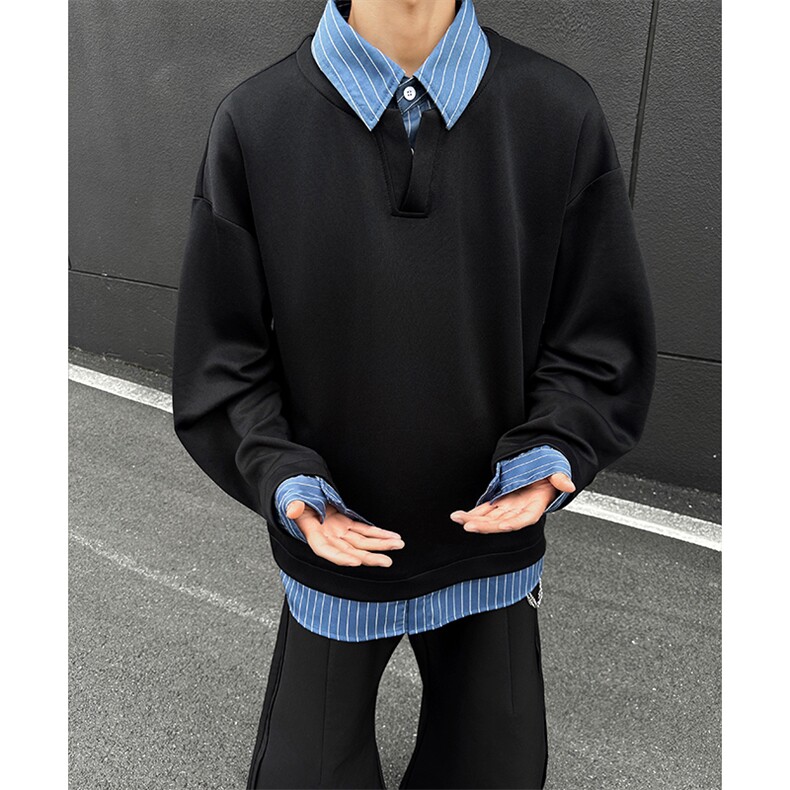 2026春季新款复古假两件Polo衫男老钱风条纹卫衣W5019-特P38控68,男装Polo衫,电商A001