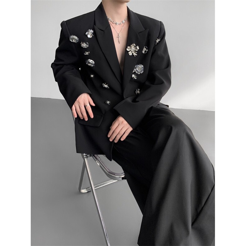 现货25秋冬设计金属花朵重工华丽蹦迪礼服西装外套xz155-p168,男装西服套装,电商B288