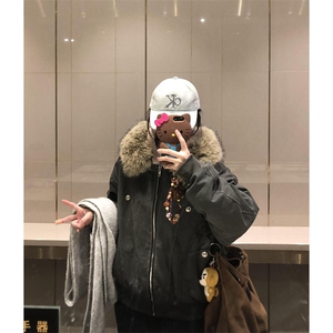 现货重磅boxy短款棉衣座山雕大毛毛领男女棉服水洗工装厚外套图片
