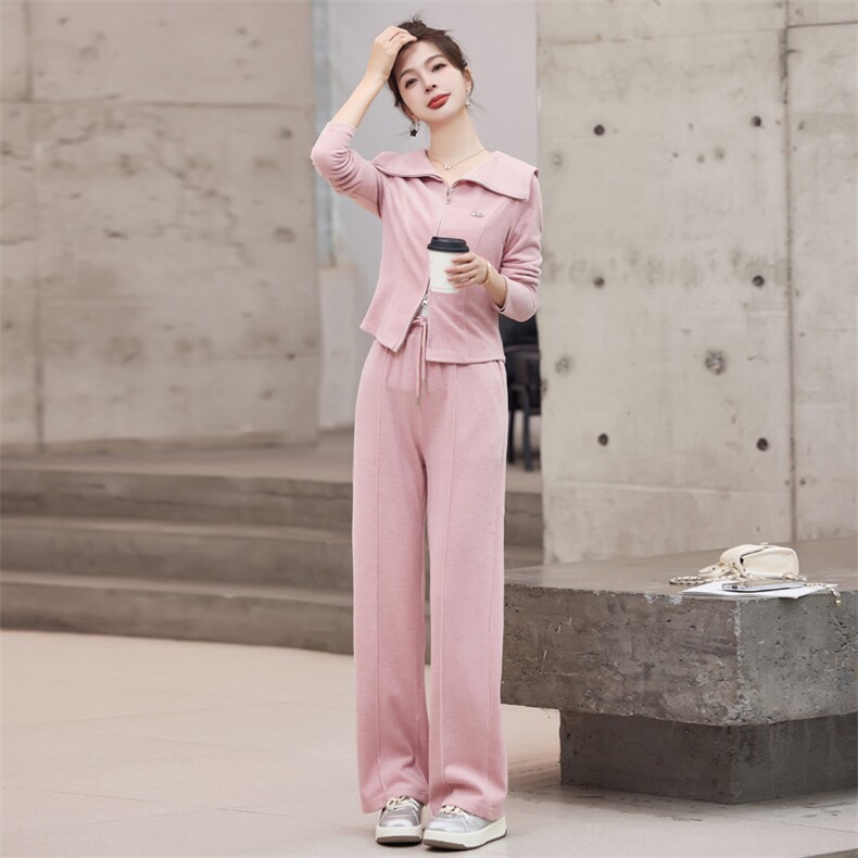 【现货】针织休闲两件套女2024春季新款气质时尚大翻领长款套装潮,女装套装/套裙,梦懿尔