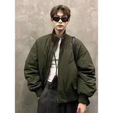 抖音得物美式潮休闲夹克春季立领纯色复古工装加厚棉服外套MF01，男装夹克，电商A443