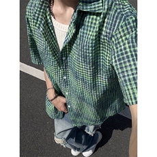 B221美式ins高街宽松薄款泡泡格短袖衬衫SY2548-特P35控59，男装T恤，电商B221