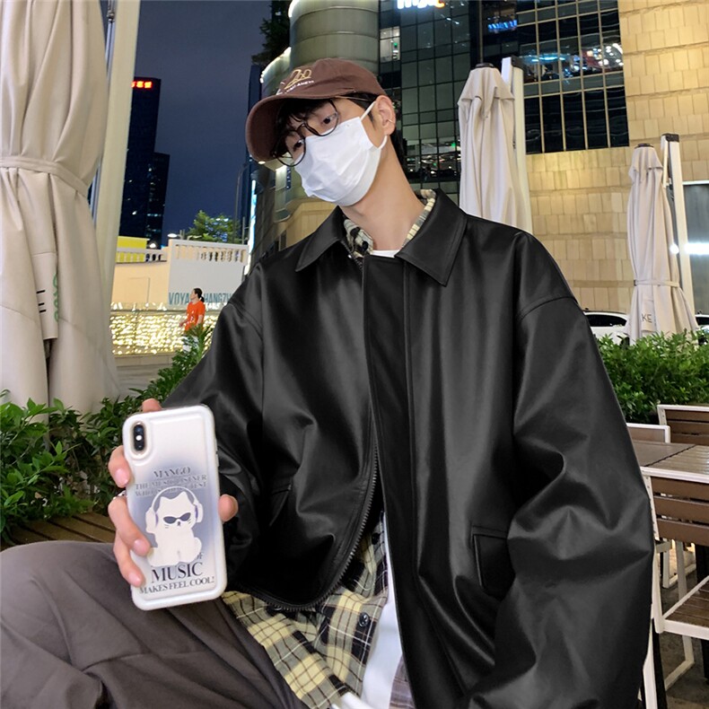 特批港风夜景时尚宽松翻领皮夹克F450P75控138,男装夹克,电商A247
