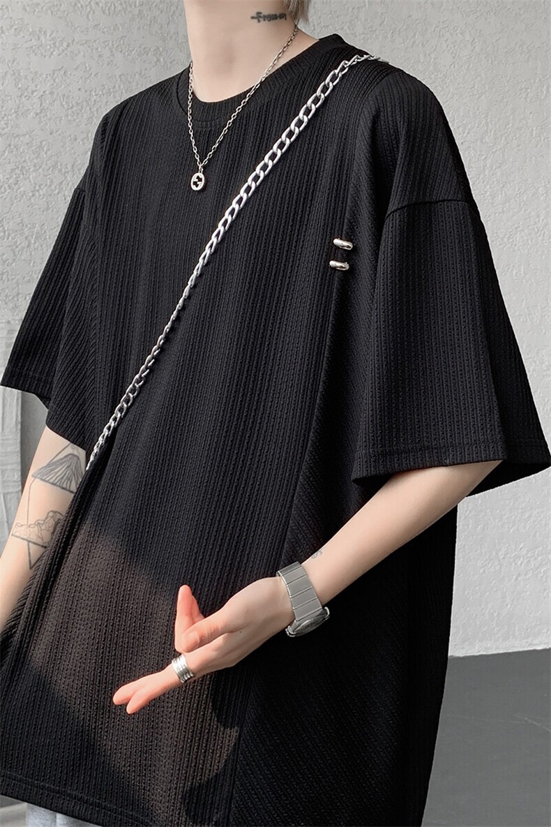 超大码金属标手工设计肌理感短袖T恤8XL-M垂感冰丝半袖DX1220/P38,男装T恤,电商B238
