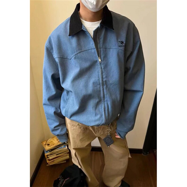 春秋新款慵懒帆布夹克外套男女潮流宽松复古潮牌工装上衣 JW19图片