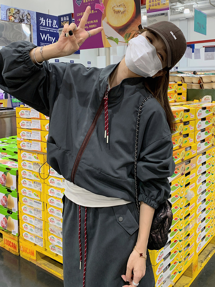 慵懒风休闲运动风套装女2025春秋季新款显瘦夹克工装半身裙两件套,女装套装/套裙,C位