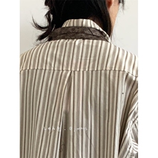 1506/Q30690/P36春秋日系复古内搭条纹长袖宽松衬衣外套潮潮流，男装衬衫，星座1506