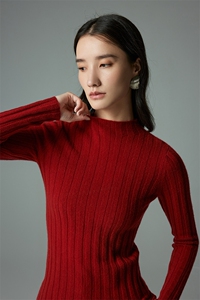 女士35%羊绒衫半高领套头毛衣秋冬新品紧身坑条内搭针织衫图片