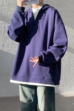 8XL-M叠穿假两件卫衣重磅连帽V领拼接套头衫宽松大码外套WY006P65，女装短外套，电商B312