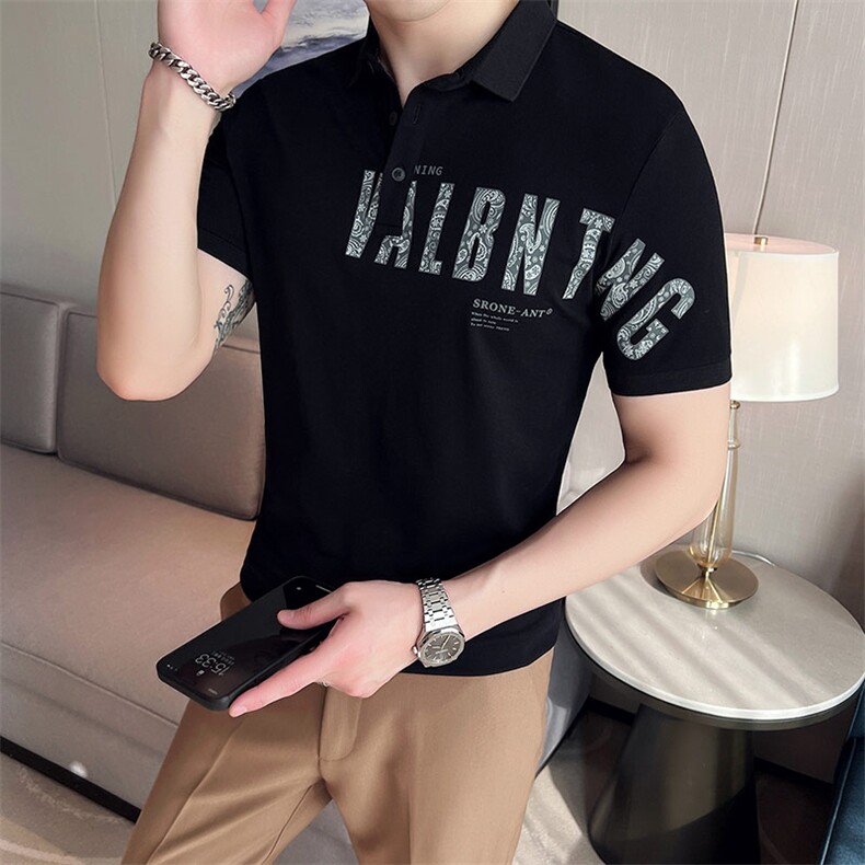 2024夏季新款英伦风高品质修身刺绣POLO衫冰丝短袖T恤男D238-p48,男装T恤,电商D303