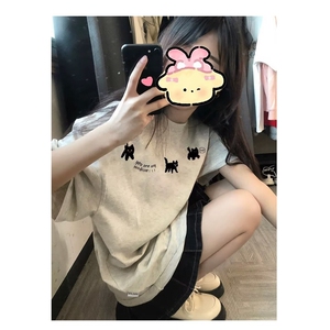 重磅纯棉美式复古短袖t恤女夏季2025新款设计感小众独特别致上衣图片