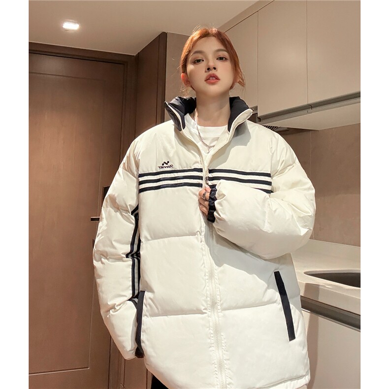 冬装中性 美式条纹织带棉服 刺绣logo棉衣休闲外套男女G1100 P118图片
