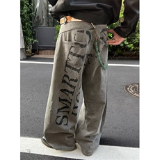 美式潮牌原创印花复古休闲直筒宽松高街百搭小个子长裤男，男装休闲裤，四季星座505