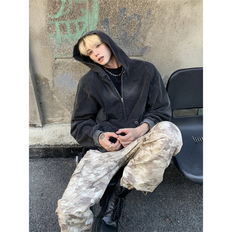 美式复古水洗做旧连帽拉链卫衣男女2025秋季新款宽松百搭外套上衣,女装短外套,四季星座505