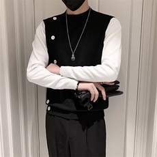 纽扣装饰假两件毛衣男冬季修身半高领长袖针织衫中领打底衫S548，男装针织衫/毛衣，星座1116A-2（原606A-1）