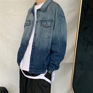 703-J 秋季港风男士牛仔渐变印花夹克外套图片