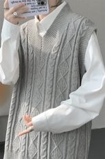 韩系叠穿复古麻花针织衫马甲男学院风早秋穿搭上衣服背心9097P58，男装针织衫/毛衣，电商B312