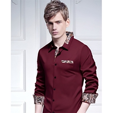 新款男士三角领腰果花拼色长袖衬衫A354P45，男装衬衫，星座1314