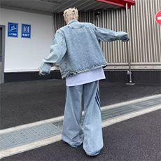 JK8941-P68美式覆古三条杠翻领牛仔外套男款潮流街头百搭，男装工装外套，电商B323A