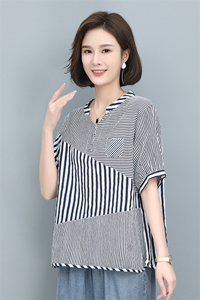 时尚条纹宽松短袖衬衫女夏季新款韩版百搭显瘦上衣休闲女装图片