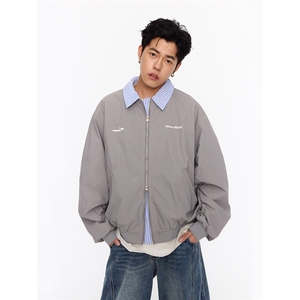 B991-P62美式复古绣花假两件翻领棒球服春季男女夹克外套,冬季女生穿工装裤搭配外套图片