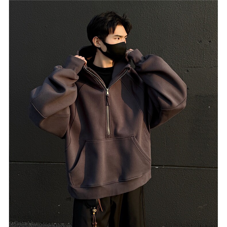 重磅2025美式高街连帽卫衣boxy短款半拉链帽衫外套男D405特P78，男装卫衣，电商A335-1（原A458）