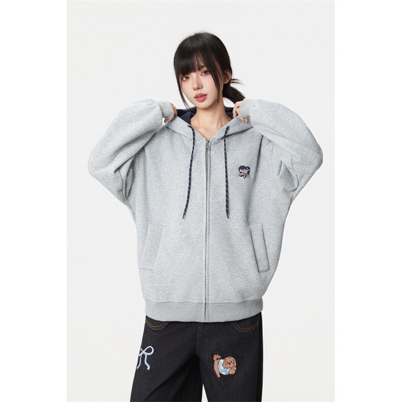 5645-P65韩版新款设计感拉链开衫宽松外套连帽卫衣薄款,女装短外套,星座617A-2
