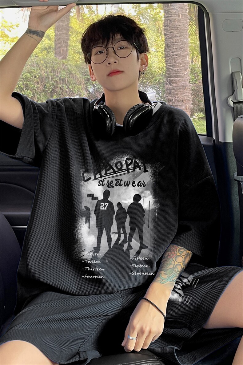 ！2025夏季新款男士华夫格短袖套装百搭学生一套HTZ99P50,男装T恤,电商B220