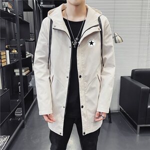 长期有货2021春秋中长款连帽风衣夹克休闲大码男外套9531-P80图片
