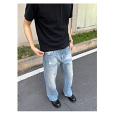 网络图，闪电裂纹微喇叭磨破洞百搭牛仔裤XZ302B-1-K7098P48，男装牛仔裤，星座302B-1