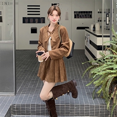 25新款美拉德鹿皮小香风+百褶裙3312-P195-K278，女装套装/套裙，2C317
