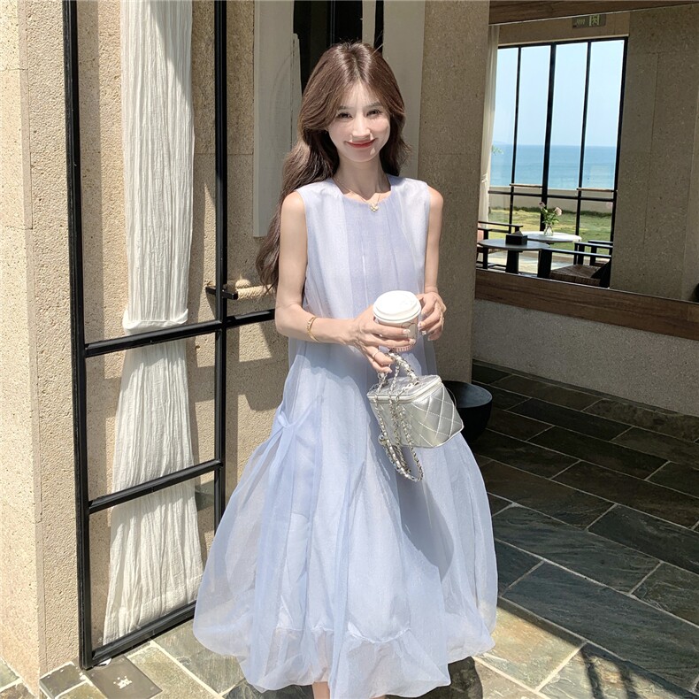 新款主推夏季欧根纱无袖显瘦复古仙女连衣裙2247-P140-K219,女装连衣裙,网红馆