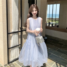 新款主推夏季欧根纱无袖显瘦复古仙女连衣裙2247-P140-K219，女装连衣裙，网红馆