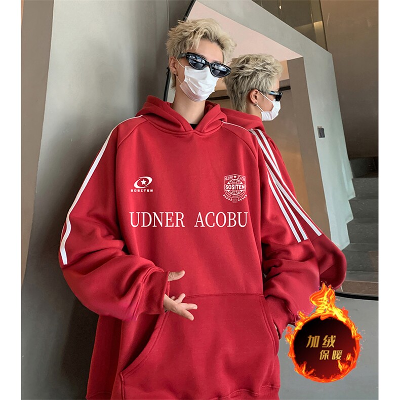 抖音得物供货提供视频秋冬重磅美式宽松织带连帽卫衣0495,男装卫衣,电商A486
