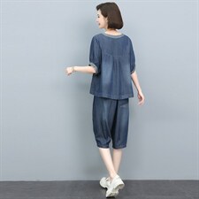 天丝七分牛仔裤女夏薄款2025新款五分裤妈妈宽松设计感休闲哈伦裤，女装套装/套裙，悦见她