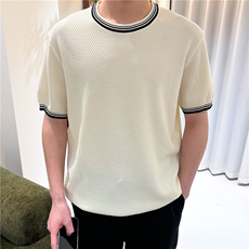 夏季薄款宽松圆领男士针织衫杏色轻熟风N6720-P50，男装针织衫/毛衣，星座1012-1