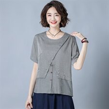 2025年新款女装夏季裤黄色短袖衬衫上衣短裤休闲时尚女，女装蕾丝衫/雪纺衫，风姿绰