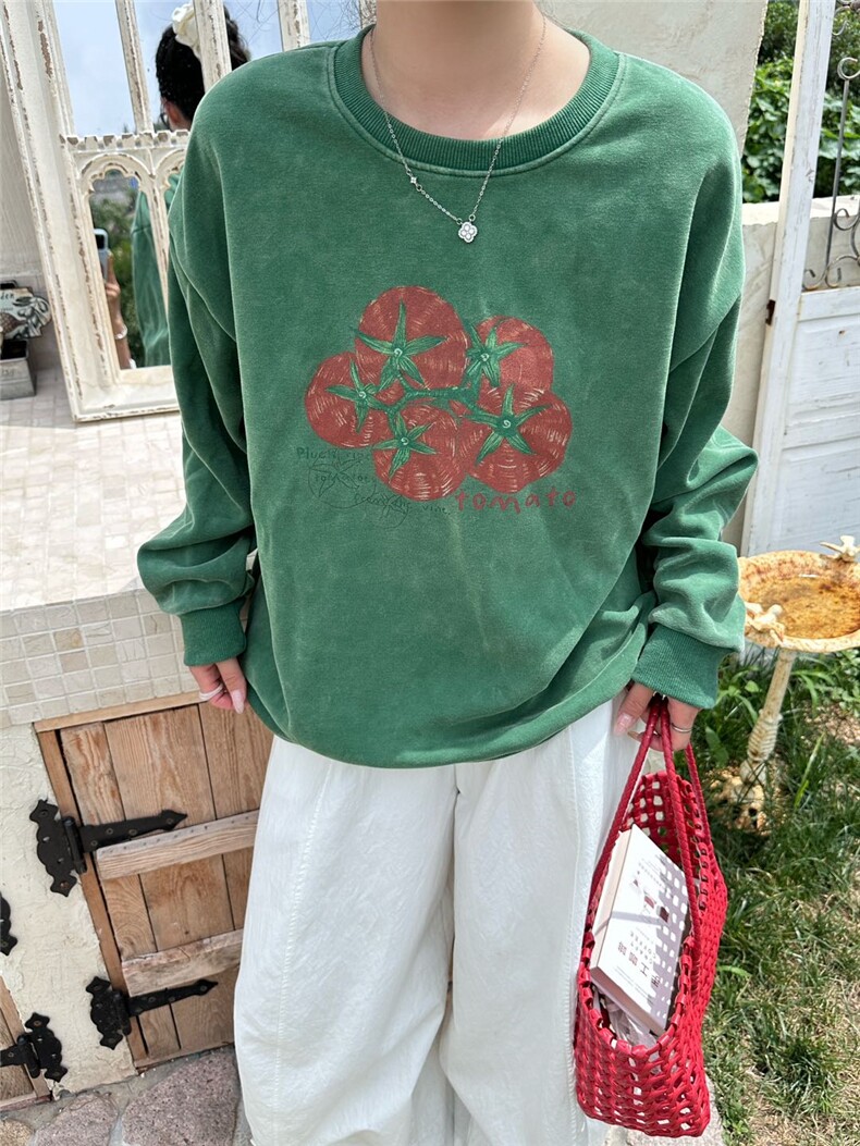 2025舒适百搭简约番茄炒色卫衣秋冬新款时尚潮流,女装卫衣/绒衫,湘姗