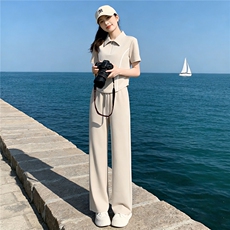 欧式简约轻奢运动套装女夏季时尚气质修身显瘦短袖上衣长裤两件套，女装套装/套裙，江南